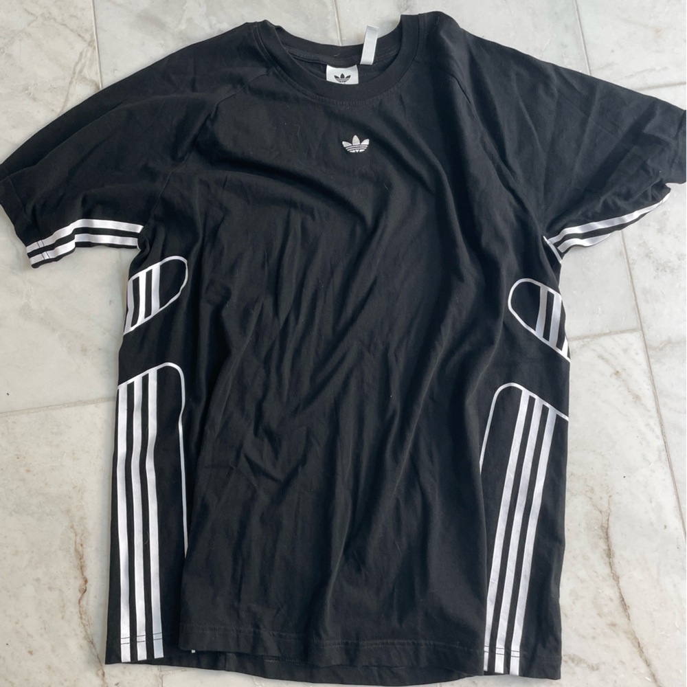 Adidas men’s XL black shirt with white design, gently worn.